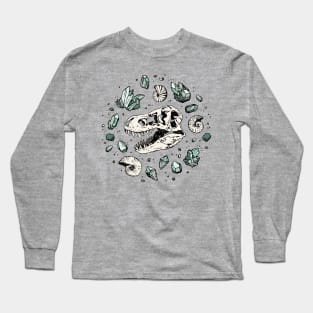 Geo-rex Vortex | Tyrannosaurus Dinosaur Fossil Art | Aquamarine Palette Long Sleeve T-Shirt